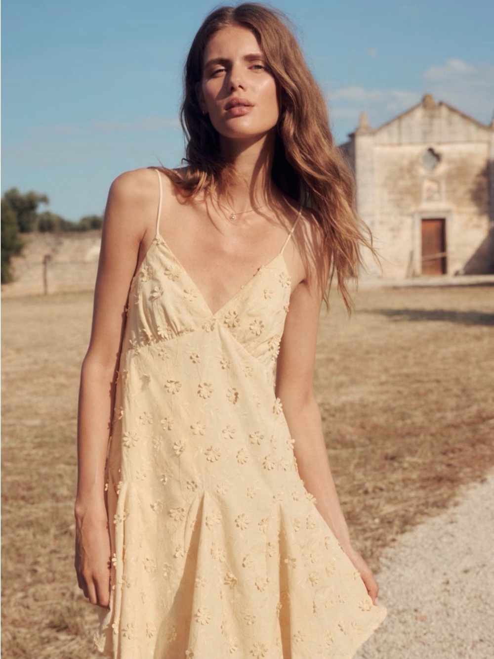 H&M Pale Yellow Floral Embroidered Mini Slip Dress - Picture 2 of 4